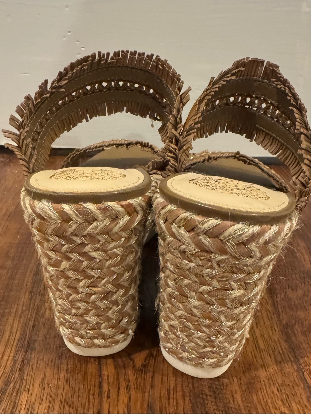 Vince Camuto Tan and Gold Braided Wedge Slides - Picture 5 of 7